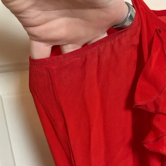 525 America 2010s 100% Silk Ruffle Lapel Red Mini Dress - Picture 5 of 6